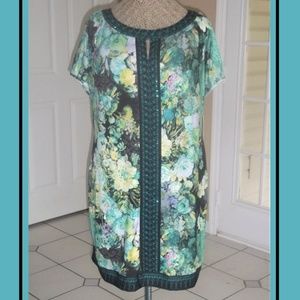 Blue & Green Teals, Yellow & Lavender Floral Dress